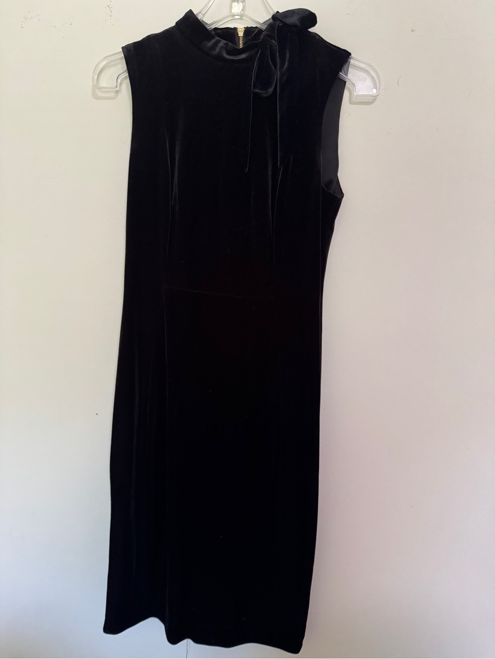 Calvin Klein Black Velvet Midi Dress with Neck Tie